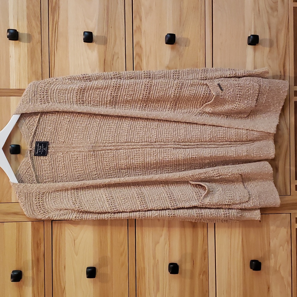 A&F XS Long knit sweater cardigan tan